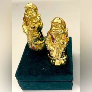 Bombay Co Godinger Santa Claus Goldtone Metal Salt & Pepper Set in Velvet Box